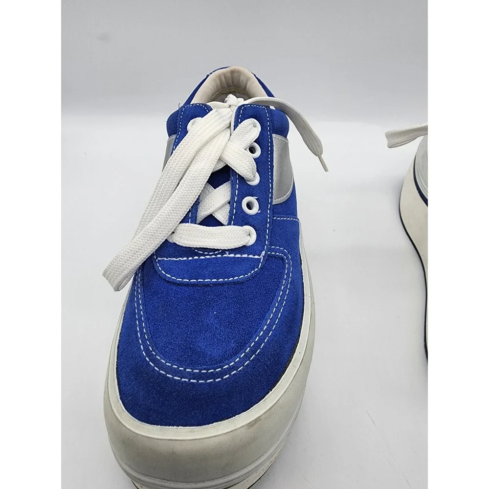 Blue Suede Platform Sneakers Metallic Silver Stripe Chunky Y2K SKWBS-U Size 9